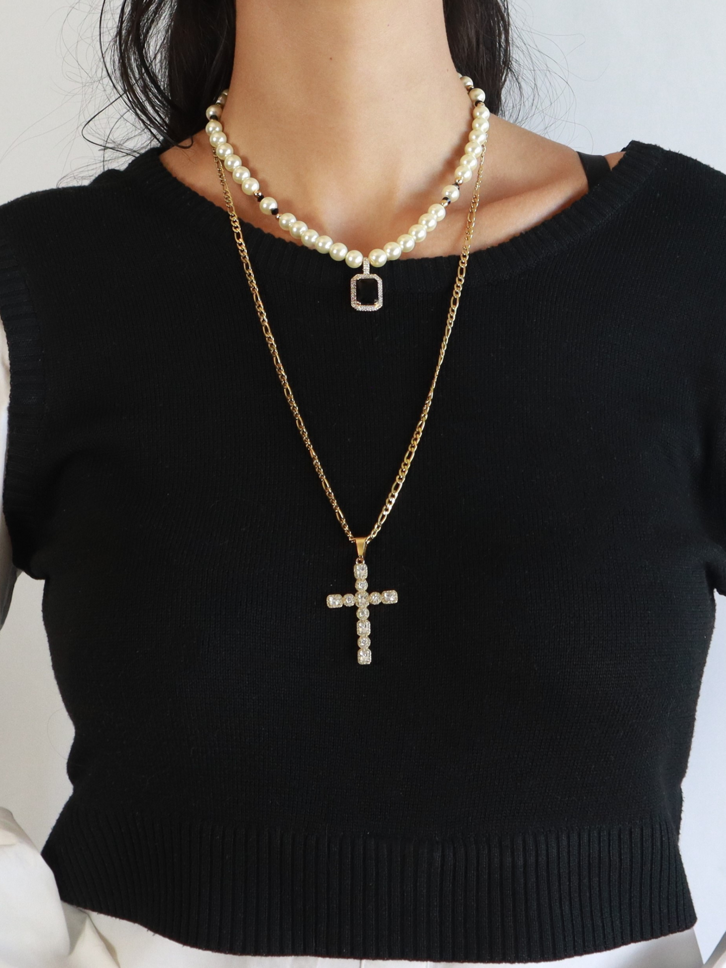 Long Diamond Cross Necklace